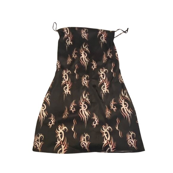 Urban Outfitters Black & Beige Tribal Flame Print Mini Slip Dress L - Picture 1 of 9